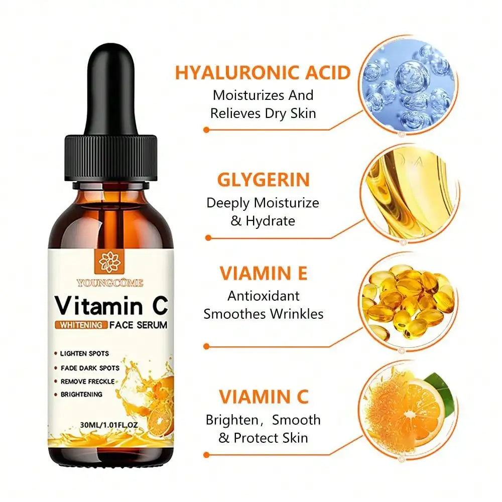 Vitamin C Whitening Facial Serum with Hyaluronic Acid - Dark Spot Remover, Anti-Aging Serum